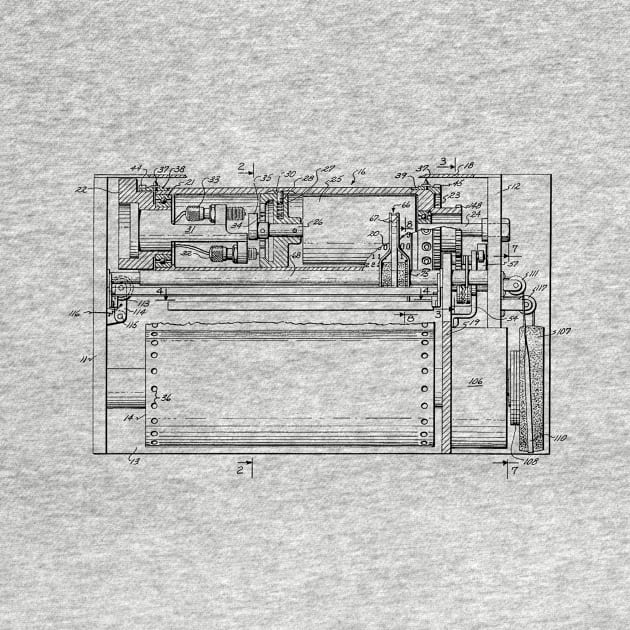 Driving and supporting means for high speed printing drum Vintage Patent Hand Drawing by TheYoungDesigns